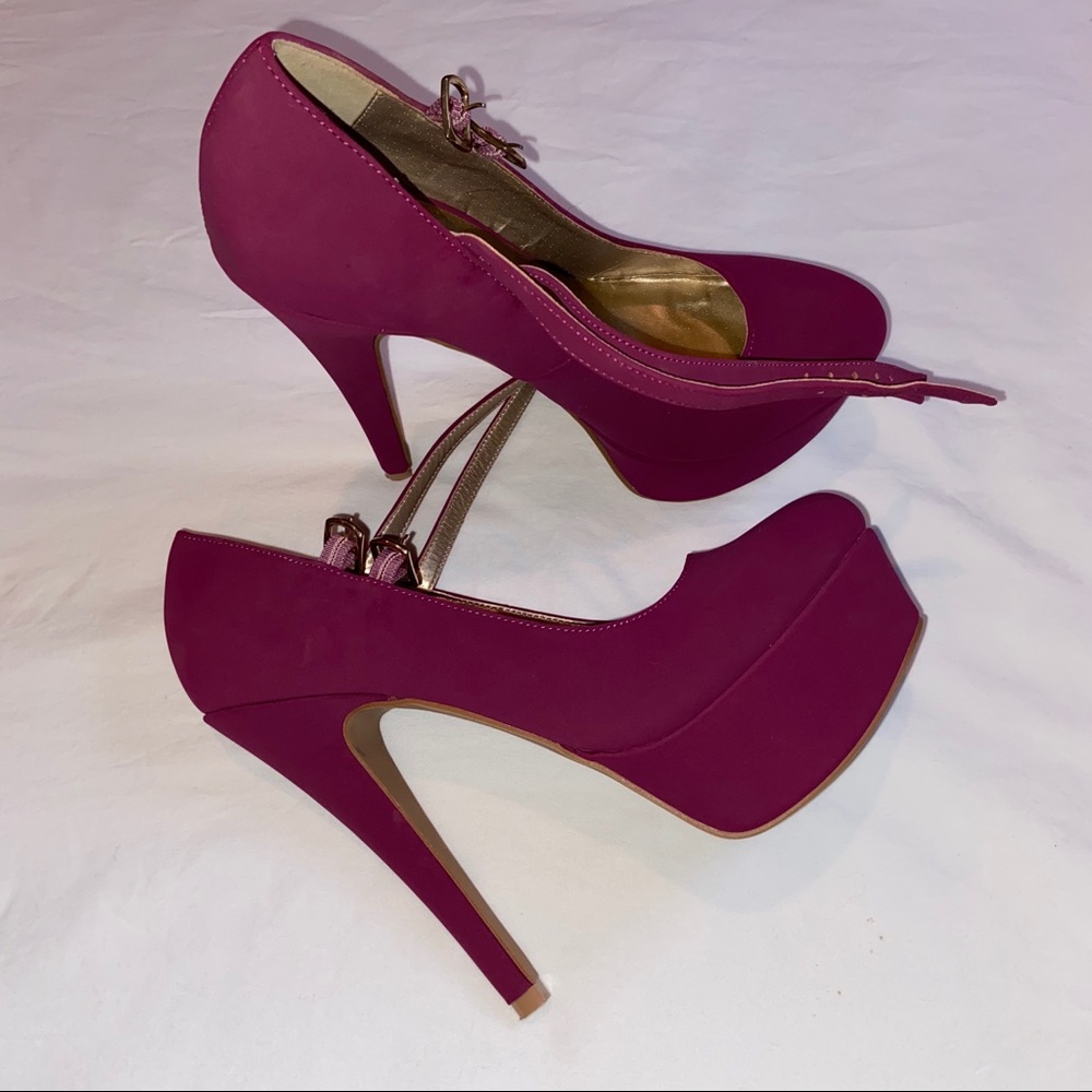 Purple platform heels with straps